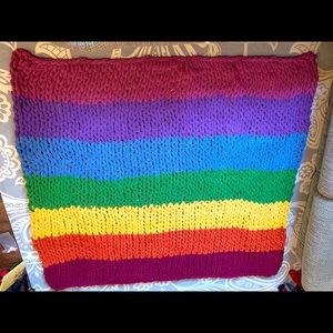 60x75 chunky blanket.  Rainbow
